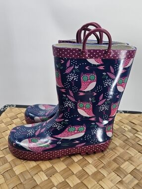 Western Chief Pink Blue Owl Rain Boots Size 2